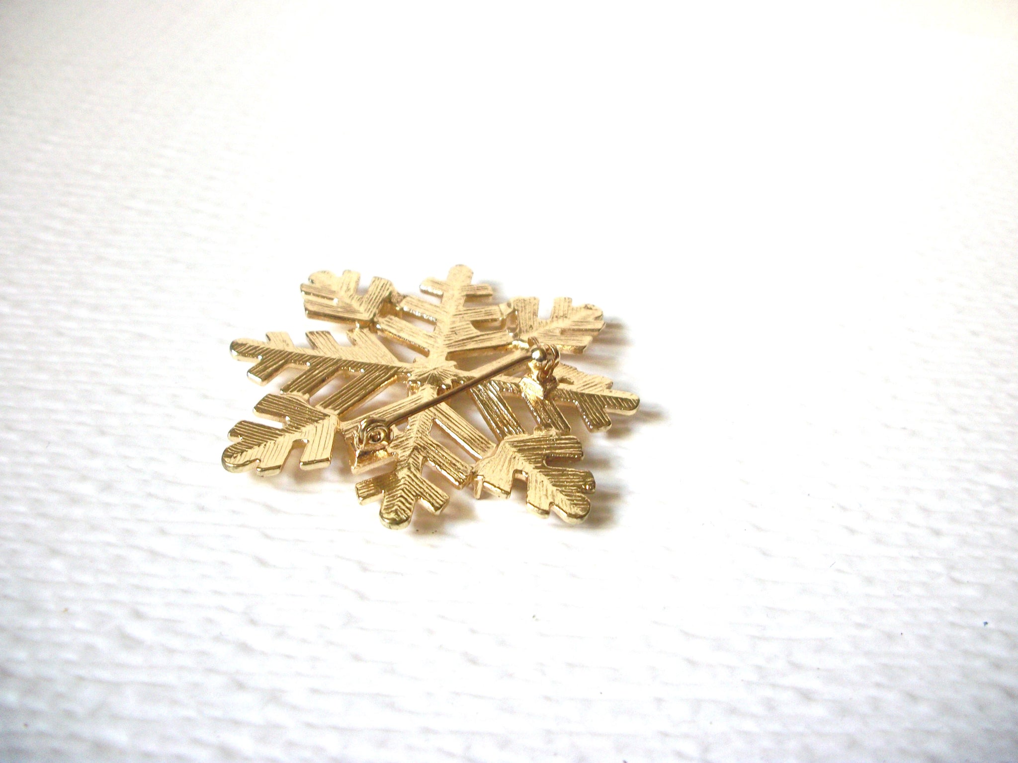 Vintage 1950s Gold Toned AB Crystal Snowflake Brooch Pin 60116