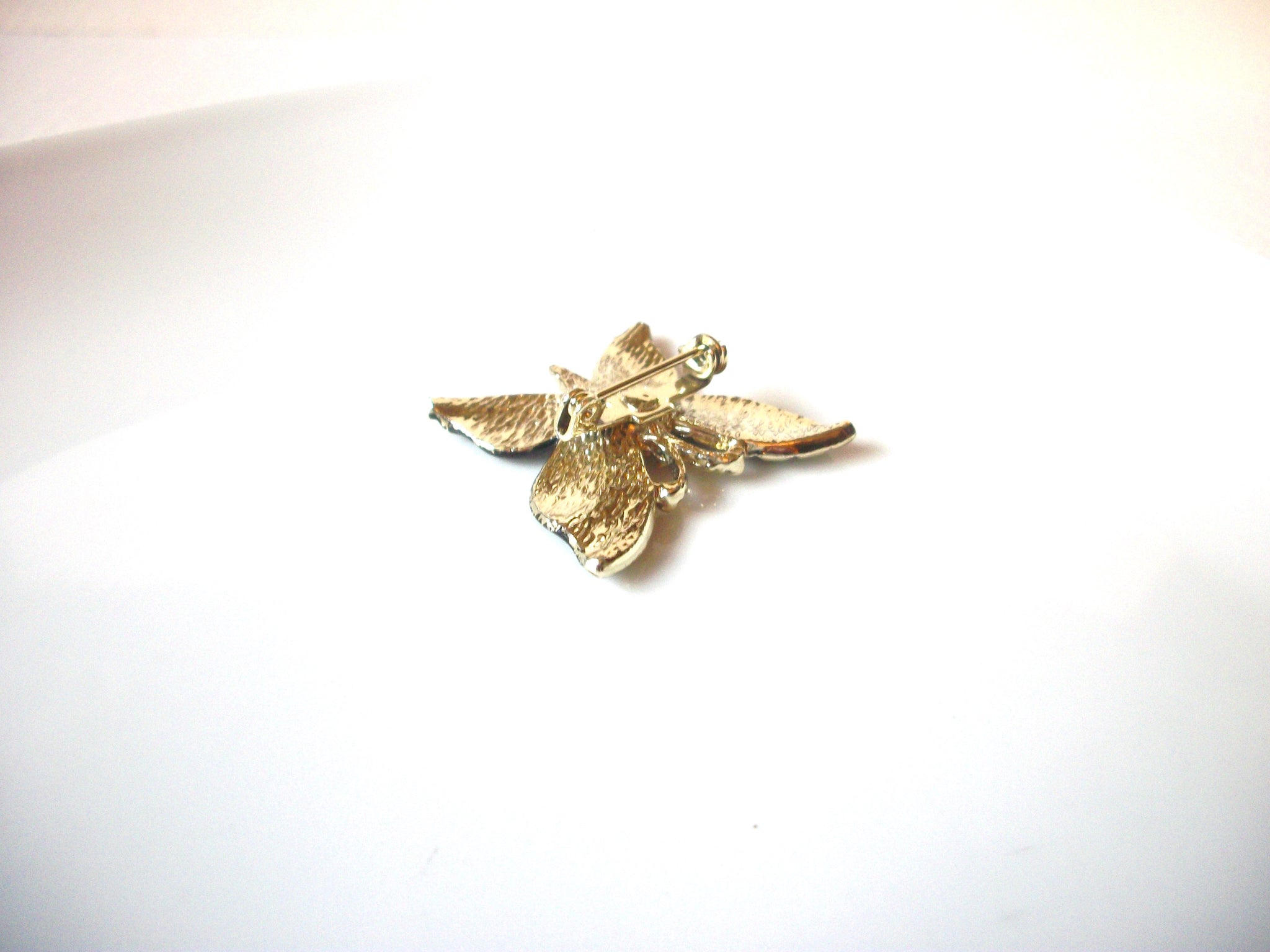 Vintage Black Gray Clear Rhinestone Enameled Butterfly Pin 81517