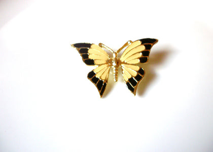 Vintage Black Yellow Gold Enameled Butterfly Pin 81517