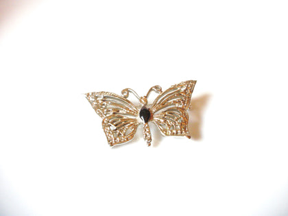 Vintage Silver Toned Filigree Black Marcasite Butterfly Pin Brooch 123116