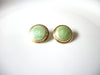 Vintage Gold Toned Round Pastel Green Dome Earrings 80417