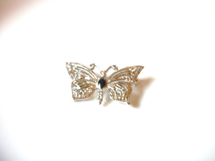 Vintage Silver Toned Filigree Black Marcasite Butterfly Pin Brooch 123116