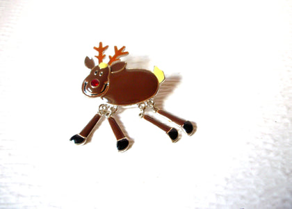 Retro Reindeer Rudolph Wiggle Legs Brooch Pin 9617
