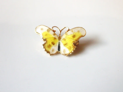 Vintage Gold Cream Smaller Enameled Butterfly Pin 81517