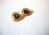 Retro Round Gold Toned Black Marbleized Acrylic Earrings 9617