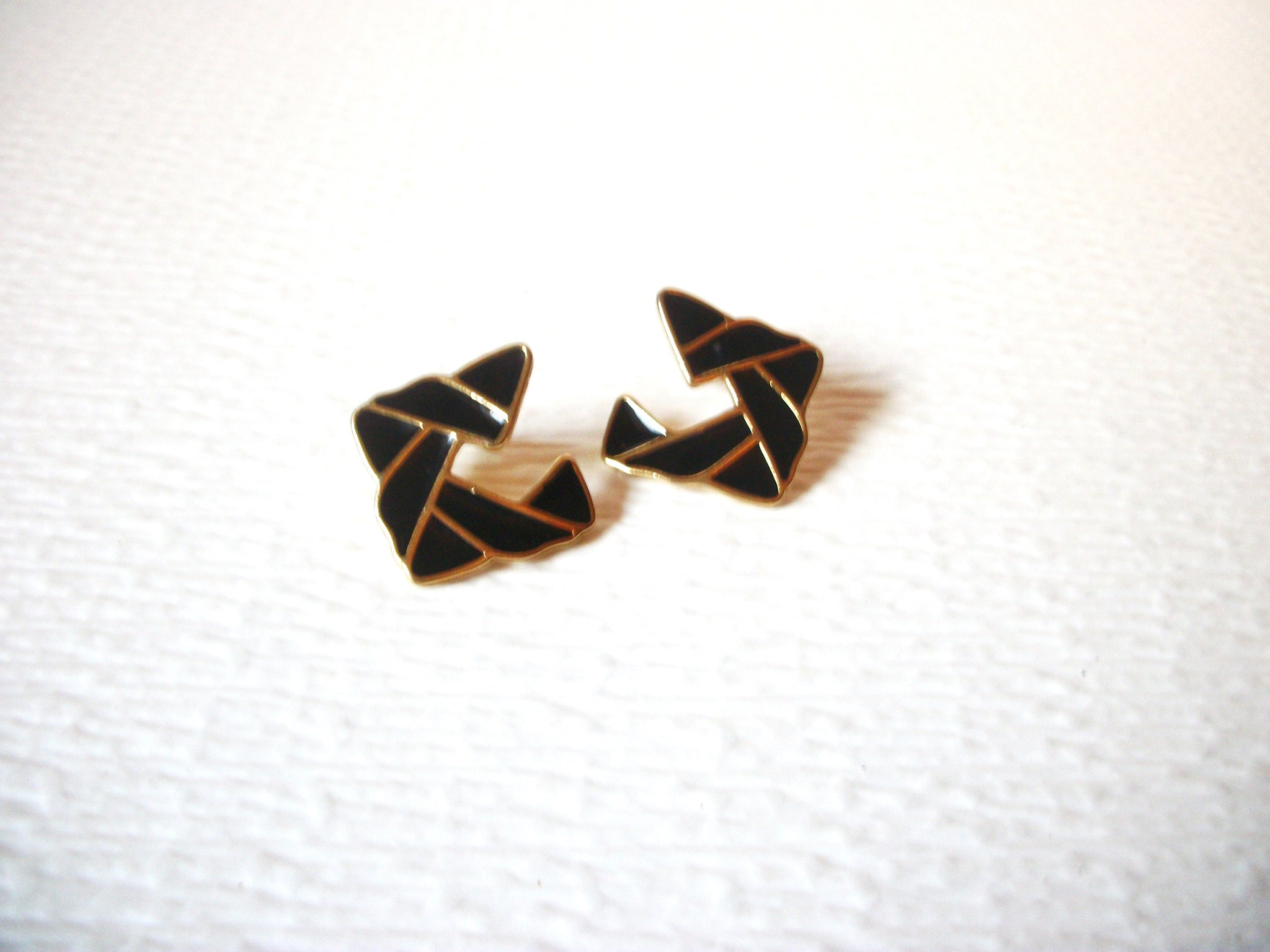 Retro Square TRIFARI Gold Toned Black Earrings 9617