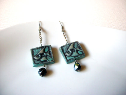 Ethnic Primitive Fish Pottery Glass 2 1/2" Long Dangle Earrings 92517