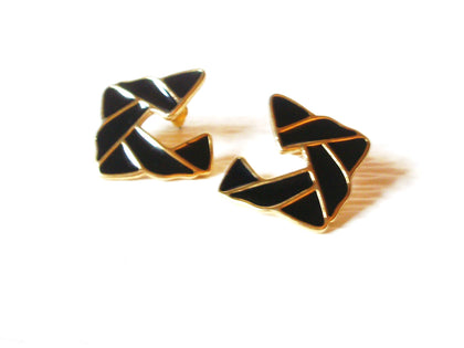 Retro Square TRIFARI Gold Toned Black Earrings 9617