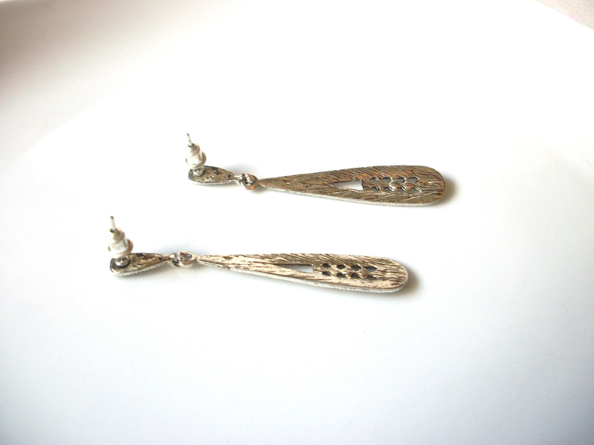 Vintage Ethnic Long Silver Toned Dangle Earrings 92517