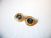 Retro Round Gold Toned Black Marbleized Acrylic Earrings 9617