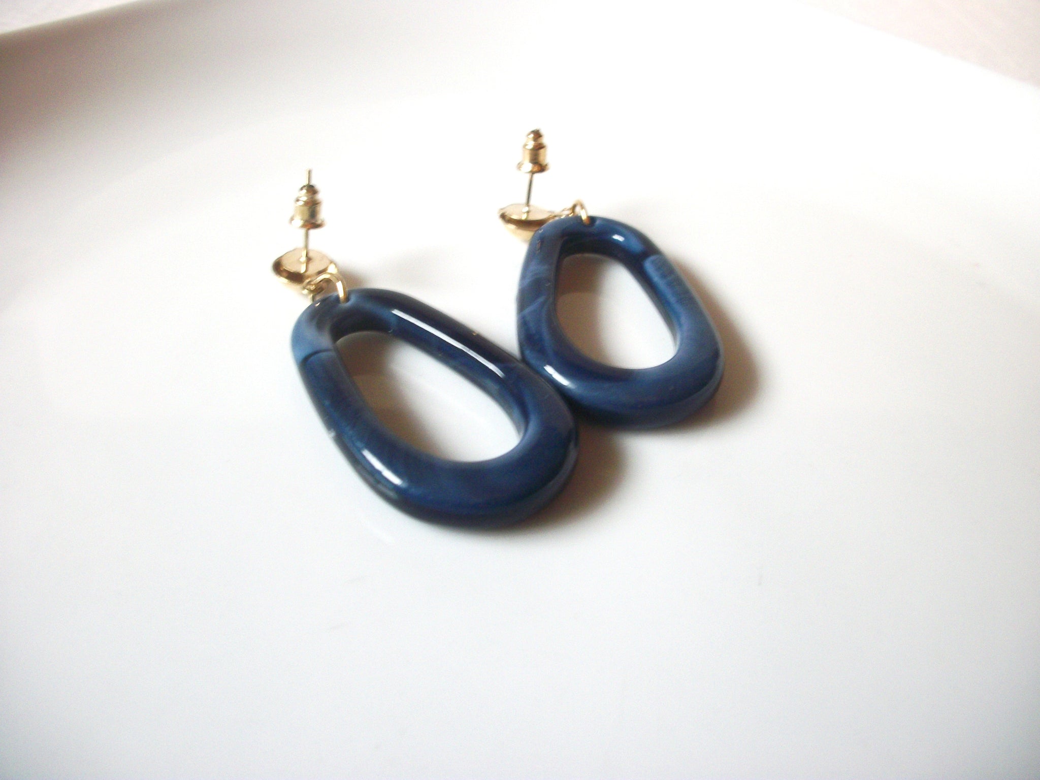 Retro Marbleized Blue Acetate Dangle Earrings 92117