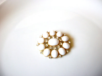 Vintage Gold White Clear Rhinestone Ornate Brooch Pin 92017