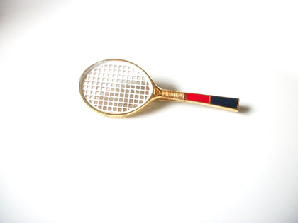 Vintage Enameled Tennis Player Racket Brooch Pin 92017