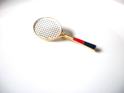 Vintage Enameled Tennis Player Racket Brooch Pin 92017