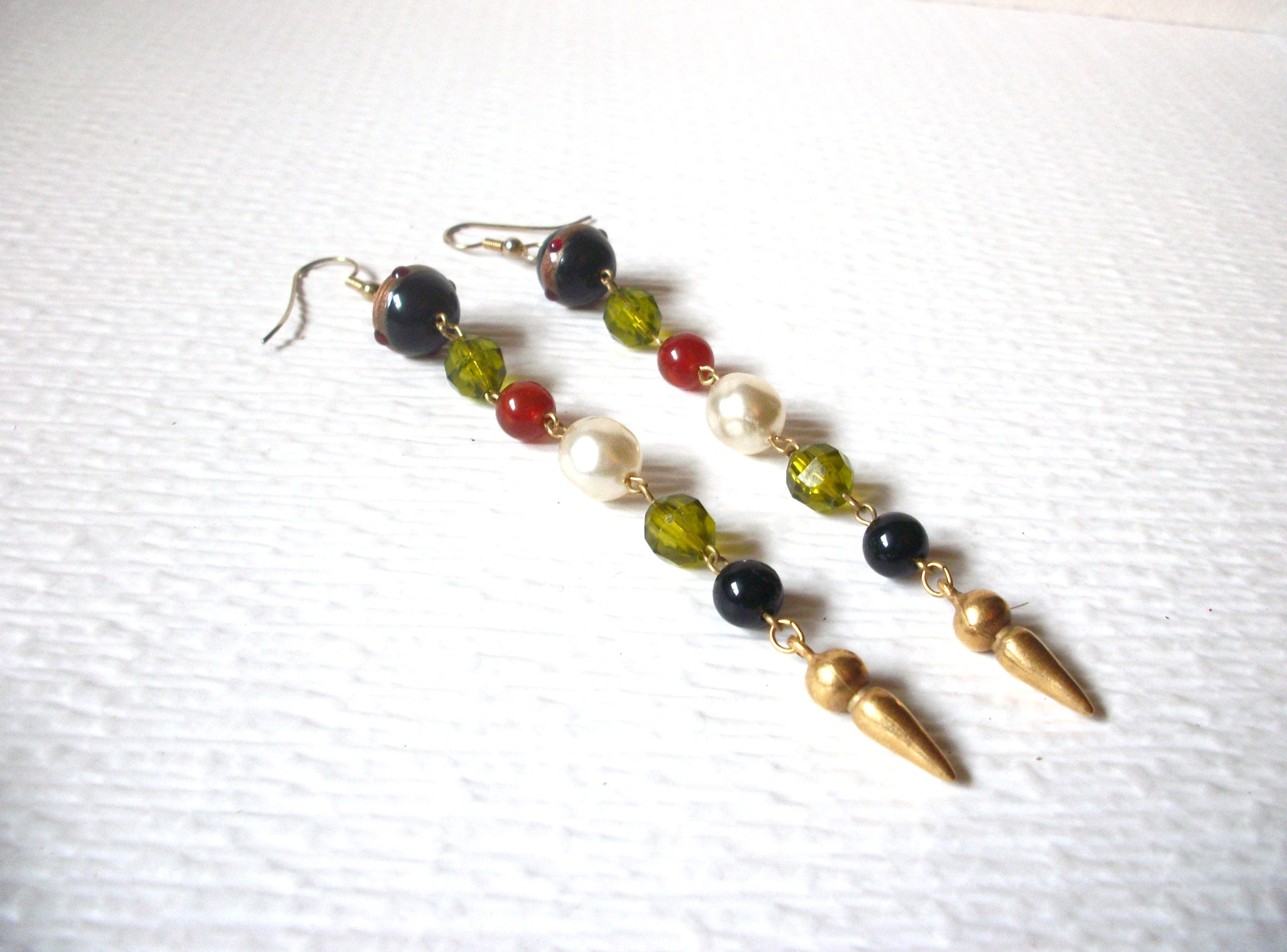 Vintage 5" Long Glass Pearl Czech Glass Dangle Earrings 31817