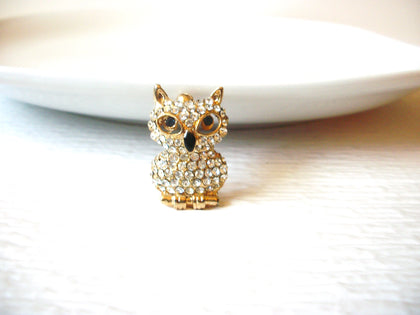 Vintage Fierce Owl Clear Rhinestone Brooch Pin 91617