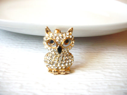 Vintage Fierce Owl Clear Rhinestone Brooch Pin 91617
