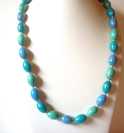 Retro Silver Aqua Green Blue 24" Necklace 92117