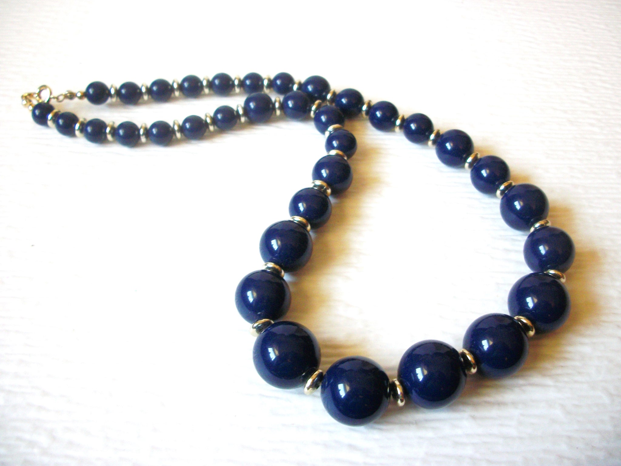 Retro Dark Blue Toned Old Plastic Beads Necklace 92017
