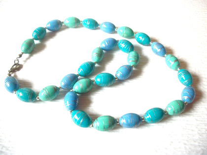 Retro Silver Aqua Green Blue 24" Necklace 92117
