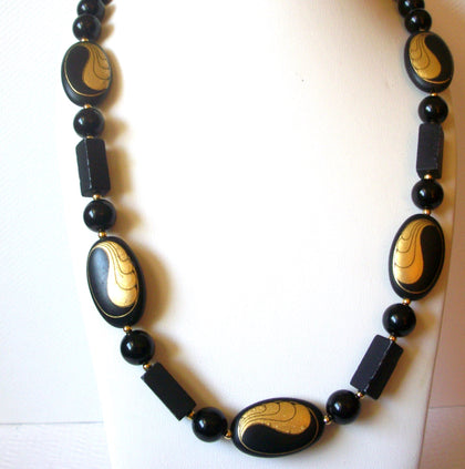Designer JAPAN Vintage Black Gold 30" Necklace 92017