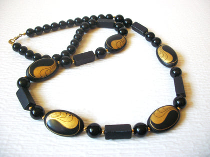 Designer JAPAN Vintage Black Gold 30" Necklace 92017