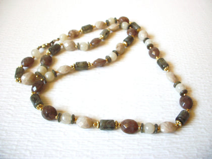 Romantic Gold Cream Gray Taupe Green Pale Mauve Lucite 32" Necklace 92816