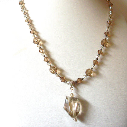 Vintage Champagne Gold Austrian Crystal Pendant Necklace 91617