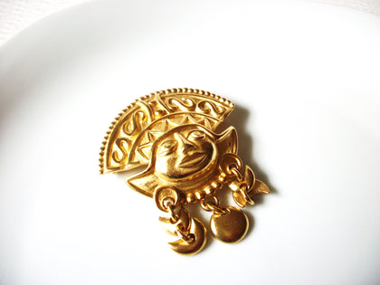 Vintage Ethnic Inca Gold Toned Mask Brooch Pin 91617
