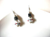 Vintage Artisan Glass Black White Red Rhinestone Dangle Earrings 92117