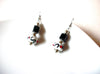 Vintage Artisan Glass Black White Red Rhinestone Dangle Earrings 92117