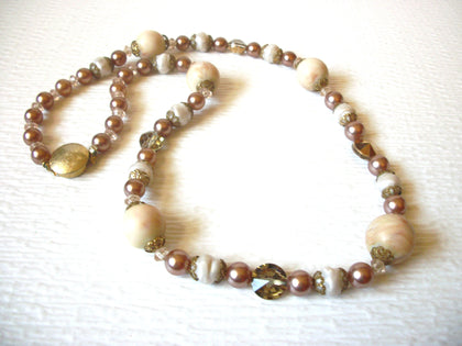 Romantic Gold Cream Champagne Glass Lucite 24" Necklace 92816