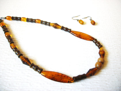 Brown Amber Honey Necklace Earrings Set 92816