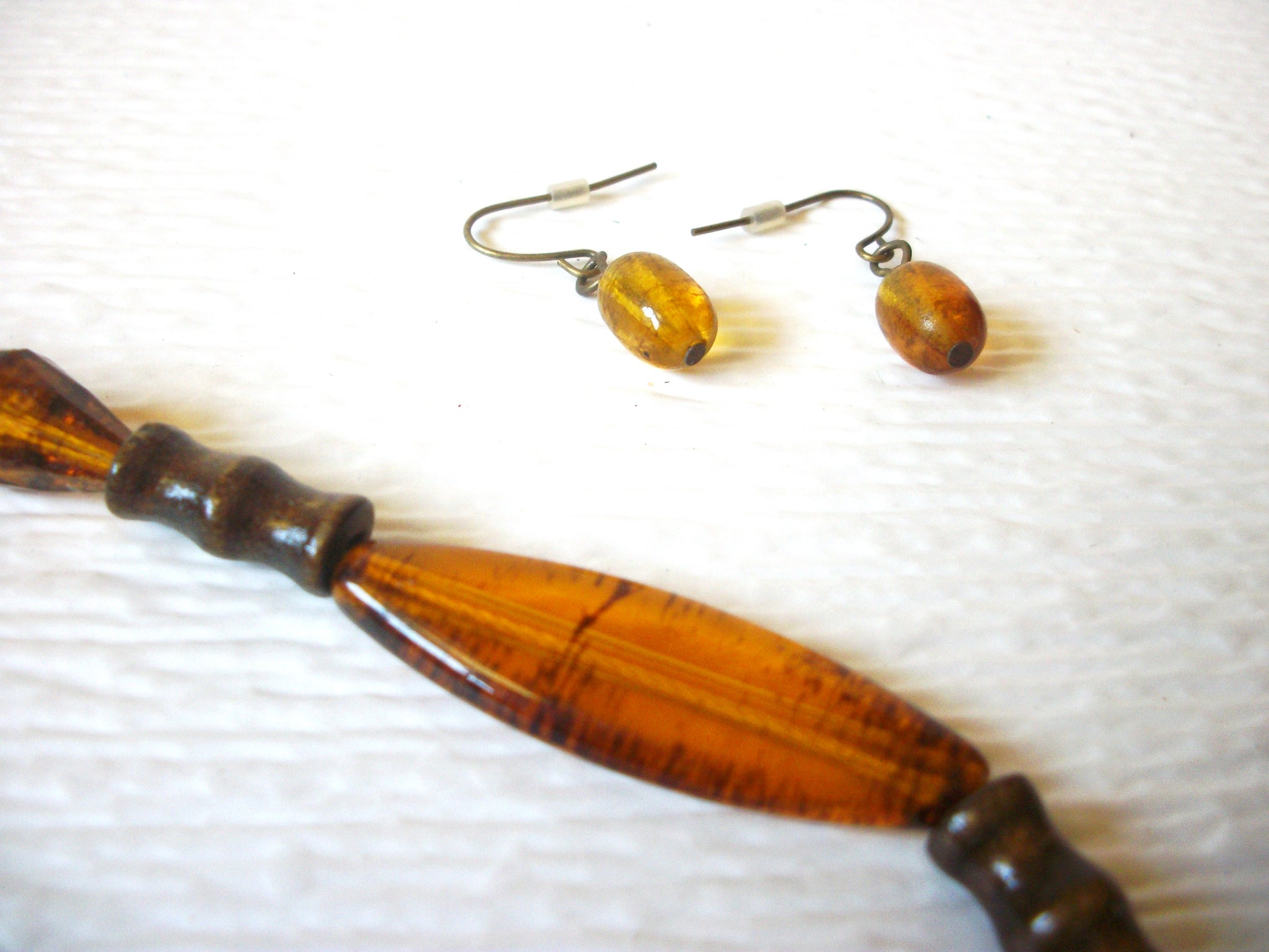 Brown Amber Honey Necklace Earrings Set 92816