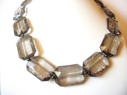 Vintage Translucent Taupe Gray Crackle Acrylic Shorter Length Necklace 92816