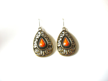 Bohemian Orange Gold Toned Dangle Earrings 91617