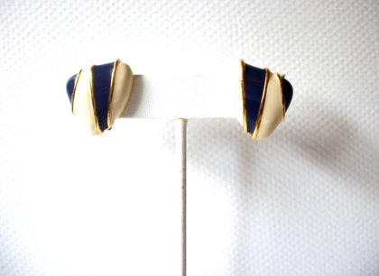 AS IS Designer JS Vintage Gold Toned Enameled Cream White Blue Clip On Earrings 80417