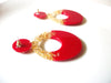 Retro Red Gold Clear 3" Long Plastic Dangle Earrings 92517