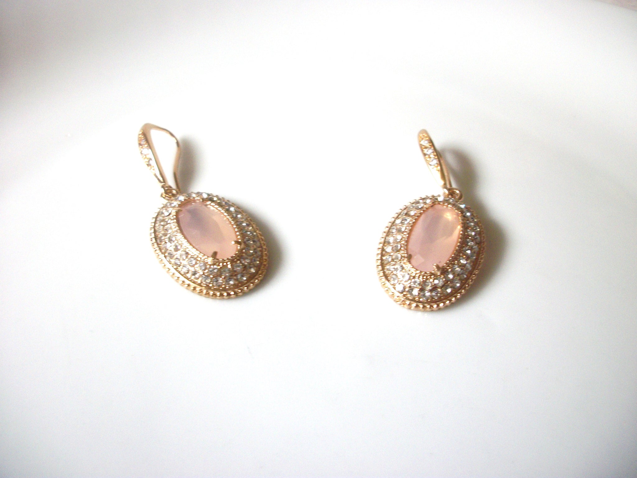 Retro Rose Gold Toned Pale Rose Rhinestone Glass Inlay Earrings 80417