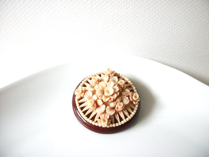Vintage Wooden Shell Floral Brooch Pin 80417