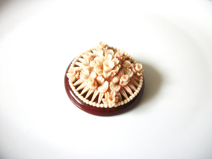 Vintage Wooden Shell Floral Brooch Pin 80417