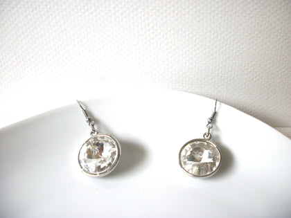 Retro Silver Toned Clear Glass Earrings 91617