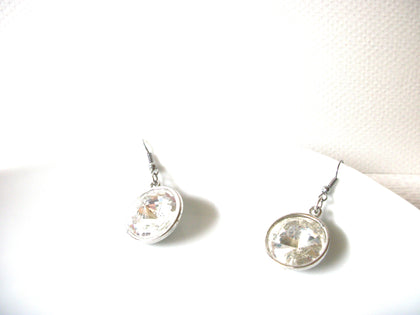 Retro Silver Toned Clear Glass Earrings 91617