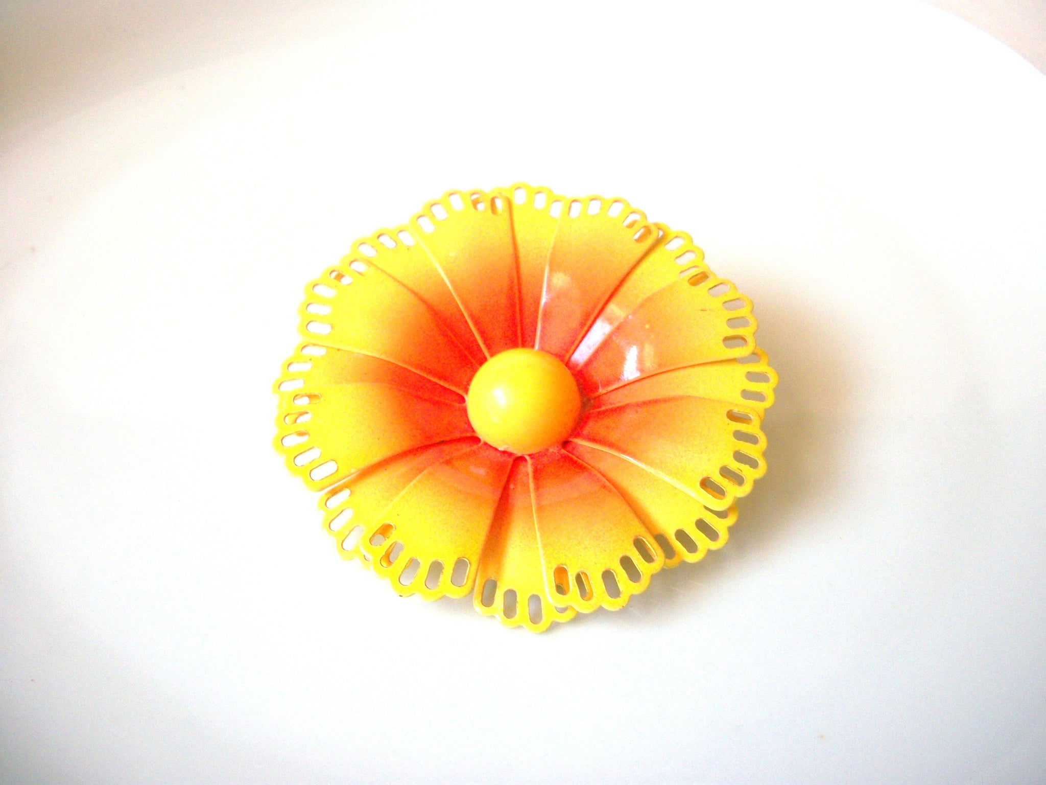 Large Yellow Orange Enameled Flower Brooch Pin 80417