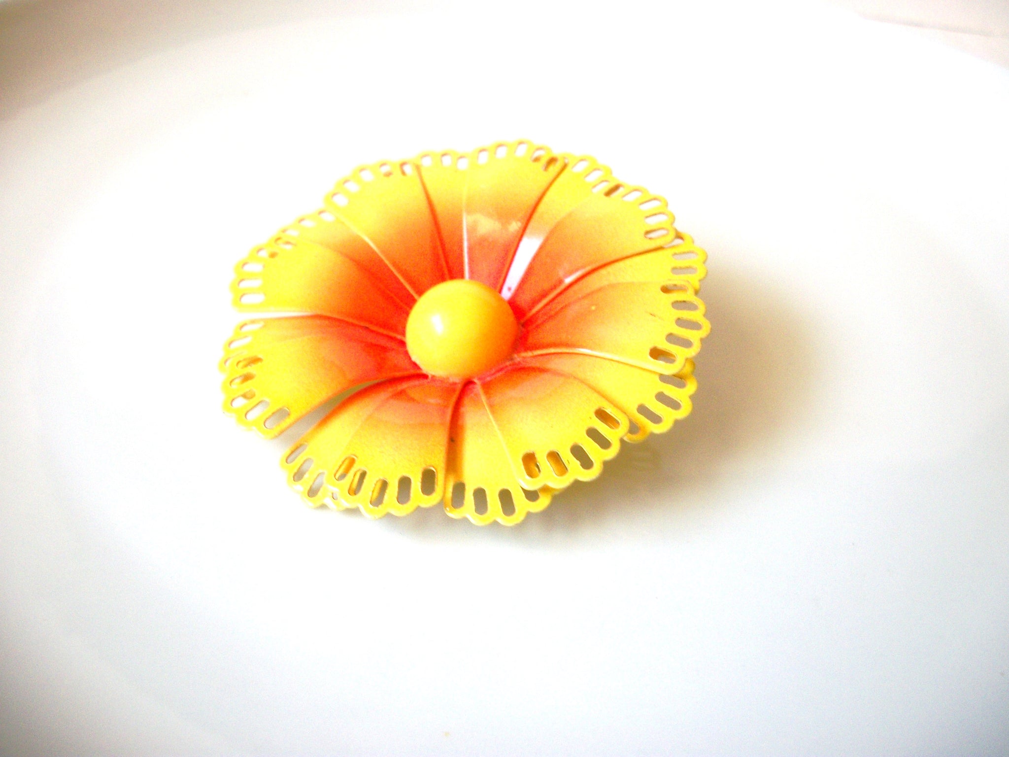 Large Yellow Orange Enameled Flower Brooch Pin 80417