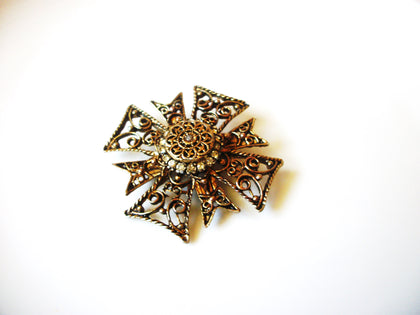 Vintage Damasque Antiqued Gold Toned Rhinestone Brooch Pin 91617