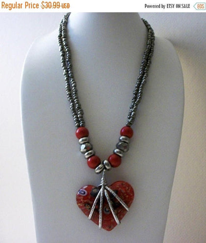 Vintage Milifiori Venetian Glass Heart Silver Tone Wired Pendant Necklace 81716