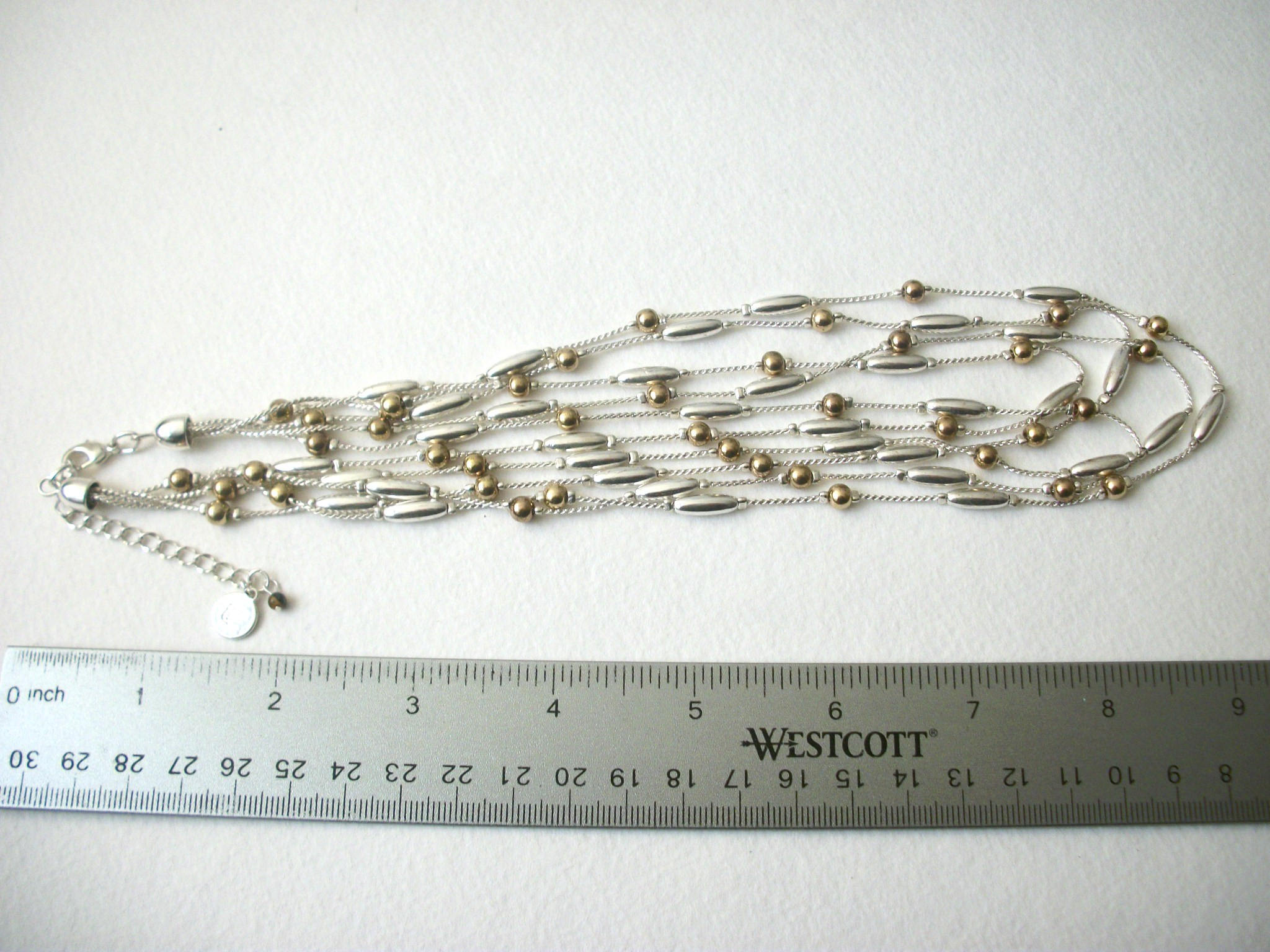 Vintage LC Stamped Two Tone Multi Strand Necklace 62216