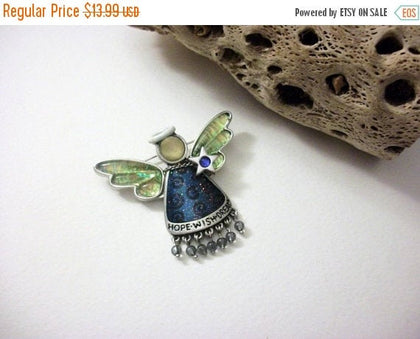 Abalone Paua Shell Rhinestone Metal Angel Pin 51117