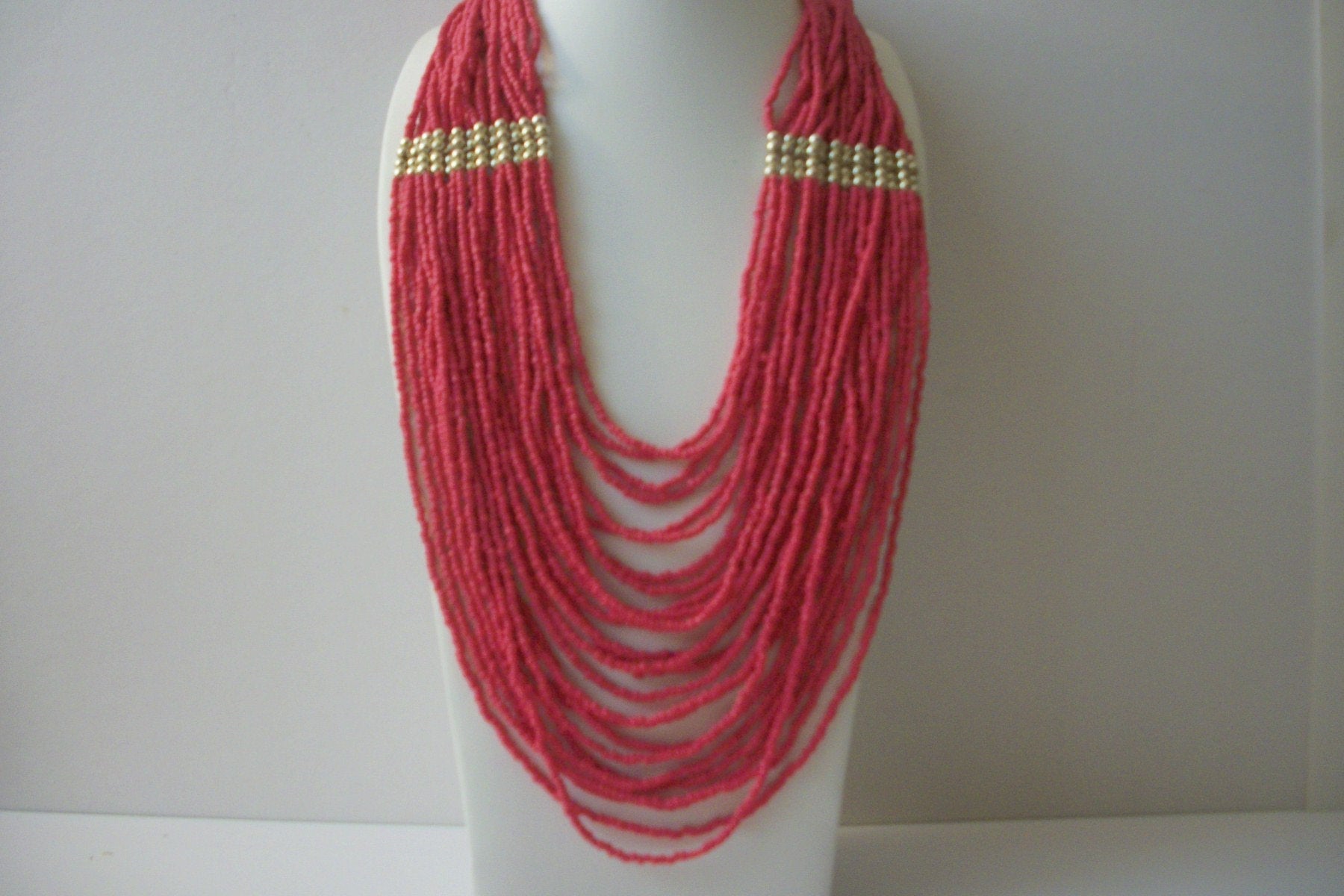 Fuchsia Dark Pink Japanese Glass Beads Necklace 52018